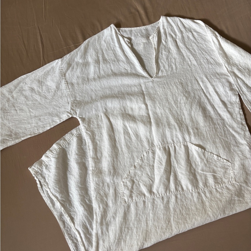 Kaftan White Linen V-neck Women